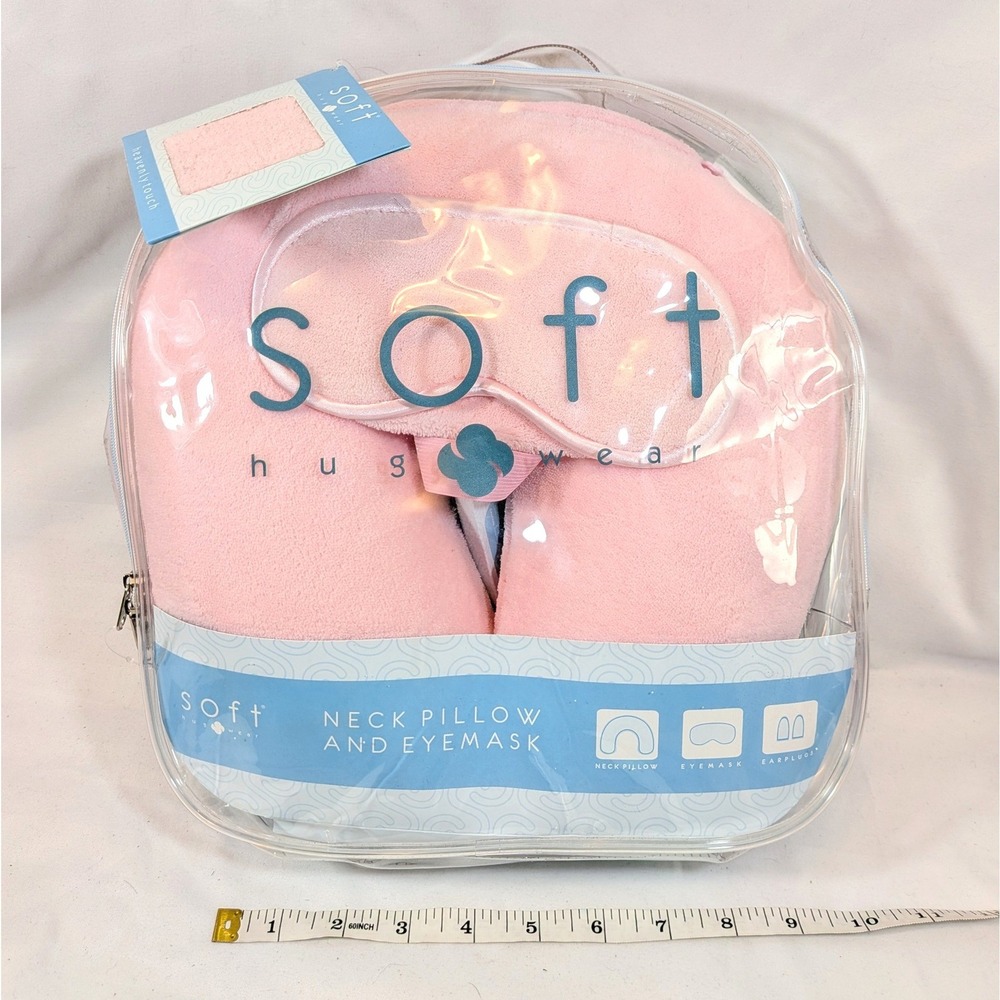 Soft Hugwear Pink Travel Set; Neck Pillow, Eye Mask, Earplugs 3pc NWT